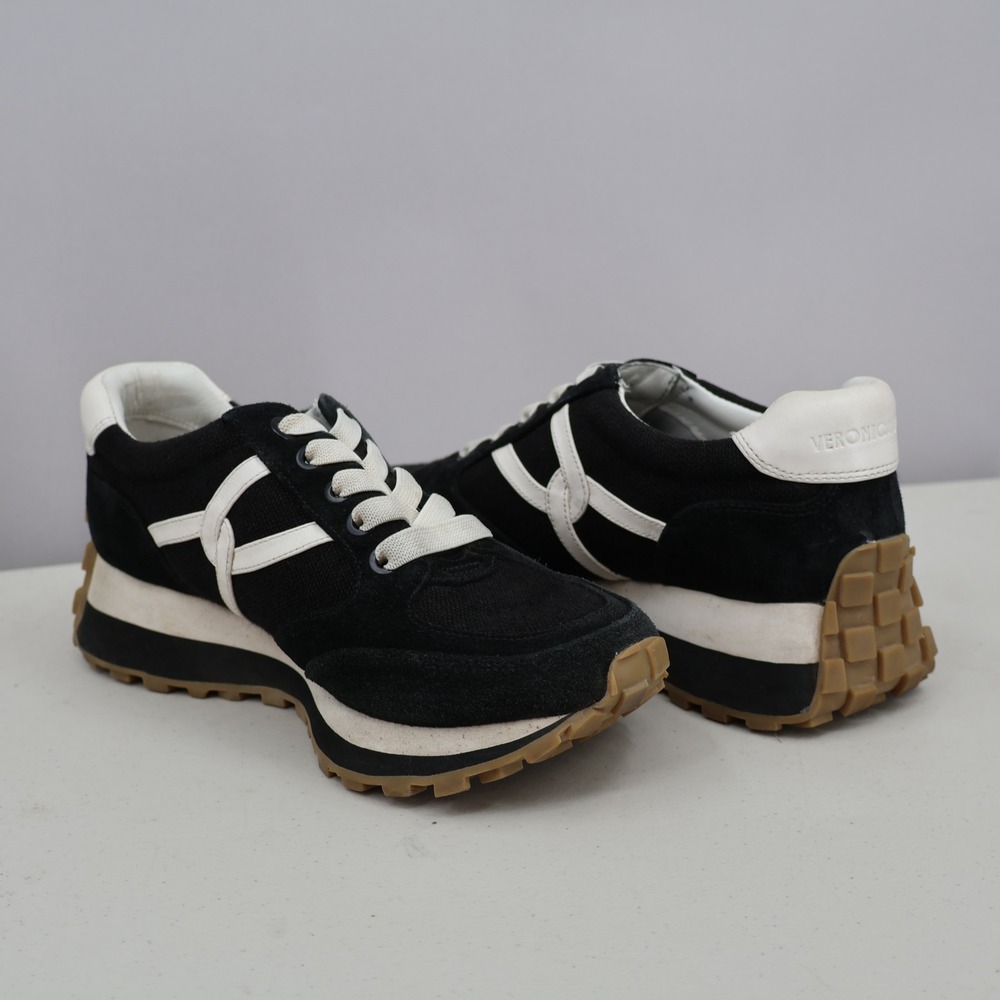 Veronica Beard Dash Sneaker Women 7 Black White Suede Canvas Platform Streetwear - Picture 2 of 16